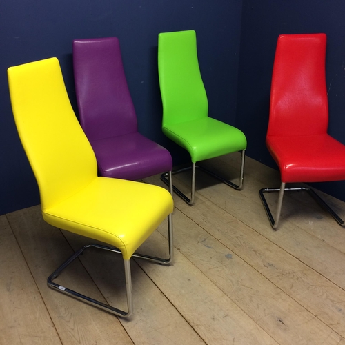 490 - Set of 4 multi coloured contemporary chairs, with chrome legs