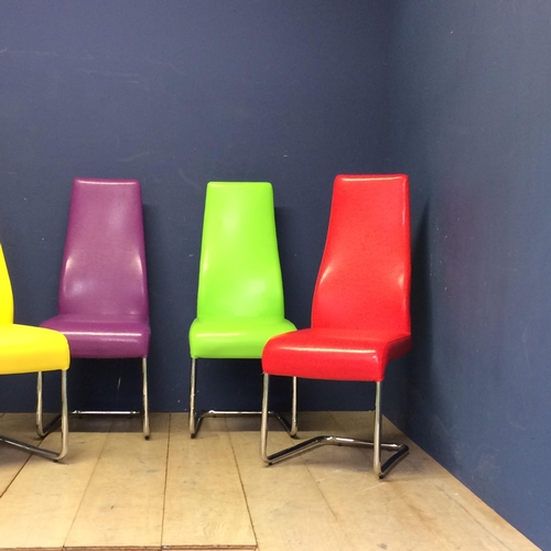 490 - Set of 4 multi coloured contemporary chairs, with chrome legs