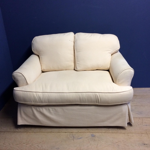 491 - Sofa bed, upholstered in cream fabric (in used condition -ie  upholstery needs some cleaning)