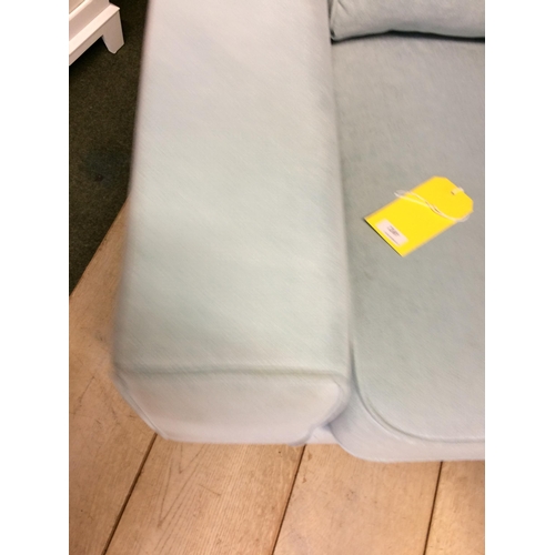 492 - Duck egg blue sofa and chair (in used condition - upholstery needs some cleaning) note one black pla... 