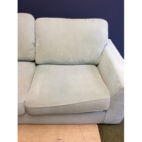 492 - Duck egg blue sofa and chair (in used condition - upholstery needs some cleaning) note one black pla... 