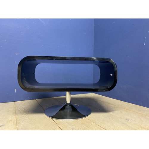 494 - A good black designer table  with circular chrome base stand 80 x 40 x 51h cm