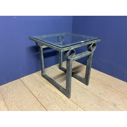 496 - Glass and iron work style decorative table 55 x 55 x 56 h cm