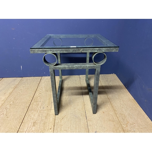 496 - Glass and iron work style decorative table 55 x 55 x 56 h cm