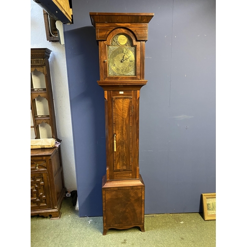 500 - Mahogany and ebony inlaid Long case clock, with brass faced arched movement dial with brass chapter ... 