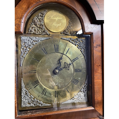 500 - Mahogany and ebony inlaid Long case clock, with brass faced arched movement dial with brass chapter ... 