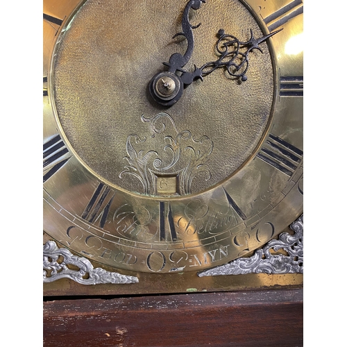 500 - Mahogany and ebony inlaid Long case clock, with brass faced arched movement dial with brass chapter ... 