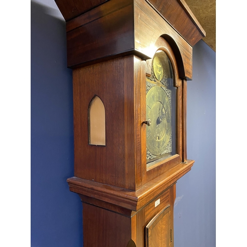 500 - Mahogany and ebony inlaid Long case clock, with brass faced arched movement dial with brass chapter ... 