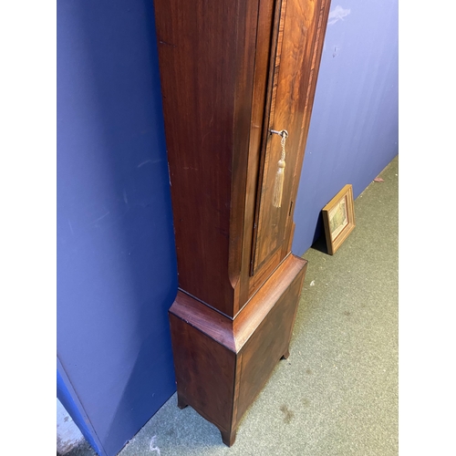 500 - Mahogany and ebony inlaid Long case clock, with brass faced arched movement dial with brass chapter ... 