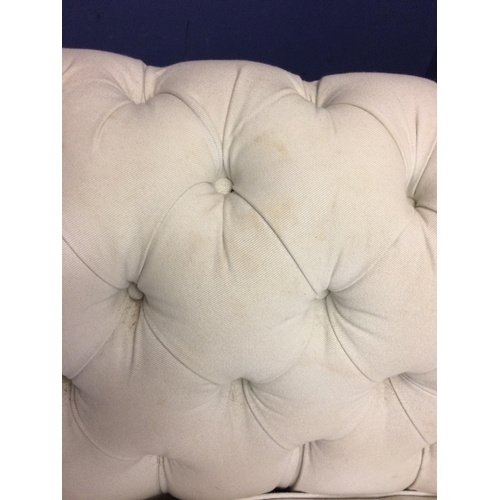 518 - Victorian chesterfield sofa, upholstered in a light coloured fabric (some areas grubby with marks, i... 