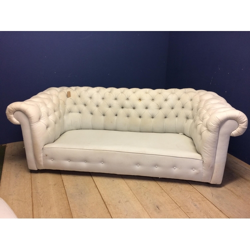 518 - Victorian chesterfield sofa, upholstered in a light coloured fabric (some areas grubby with marks, i... 