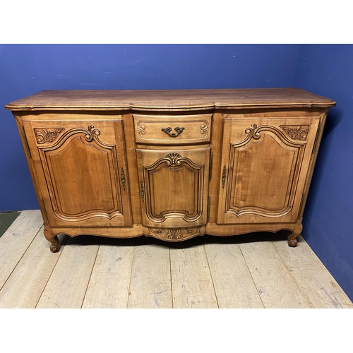 519 - A good Cherry wood sideboard  with 3 cupboards and one central drawer, 179w x 55d x 103h cm