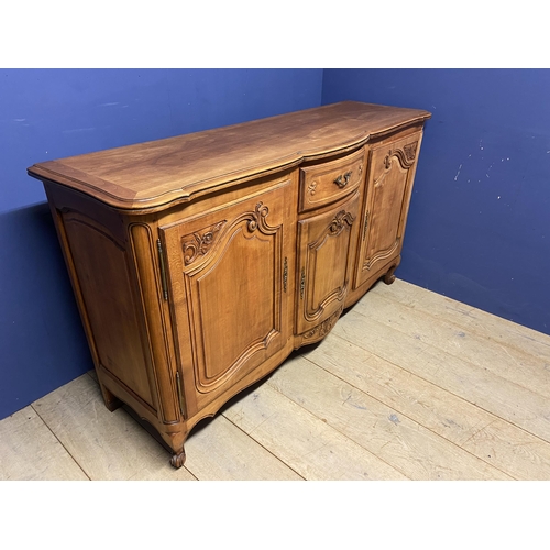 519 - A good Cherry wood sideboard  with 3 cupboards and one central drawer, 179w x 55d x 103h cm