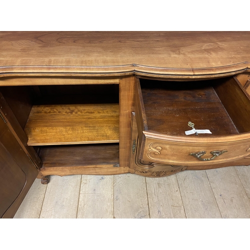 519 - A good Cherry wood sideboard  with 3 cupboards and one central drawer, 179w x 55d x 103h cm