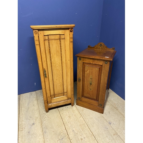 526 - Arts and Crafts style light honey coloured oak side cabinet 110h 37d x 45 w cm, and a smaller cabine... 