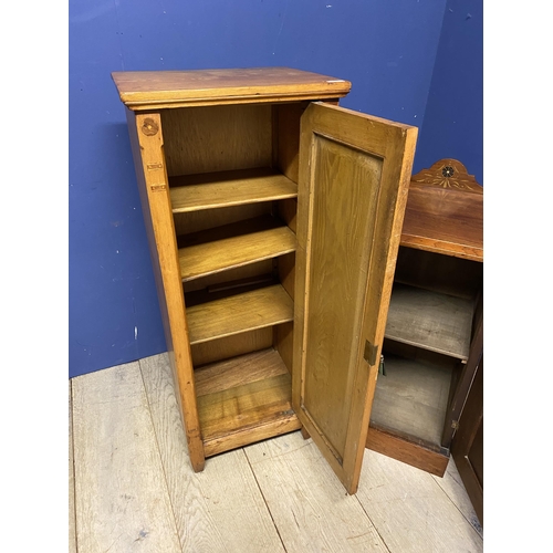 526 - Arts and Crafts style light honey coloured oak side cabinet 110h 37d x 45 w cm, and a smaller cabine... 