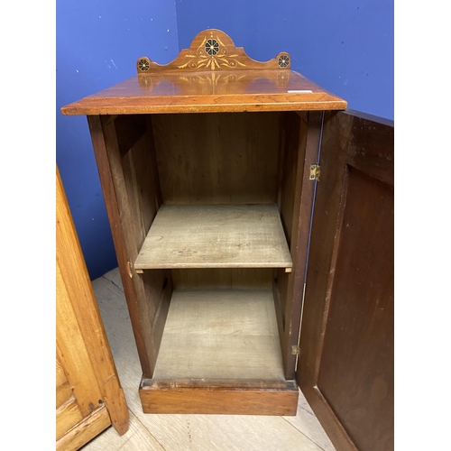 526 - Arts and Crafts style light honey coloured oak side cabinet 110h 37d x 45 w cm, and a smaller cabine... 