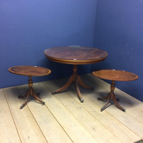 529 - Circular snap top pedestal table, with glass top, and 2 smaller oval tables 108w x 77h cm