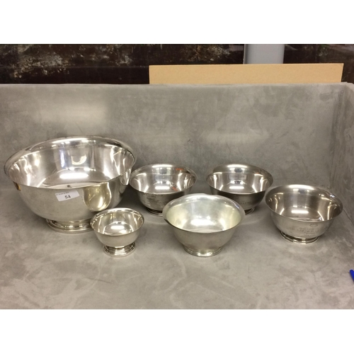 54 - Set of reproduction sterling silver and white metal Paul Revere repro bowls, by Webb, and one unmark... 