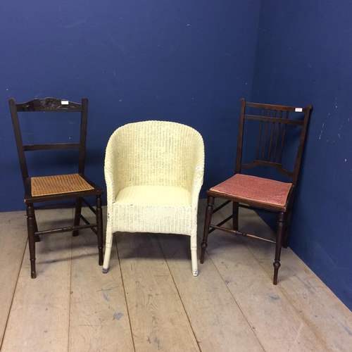 549 - Lloyd loom style cream painted chair, a bergère seat bedroom chair and one another