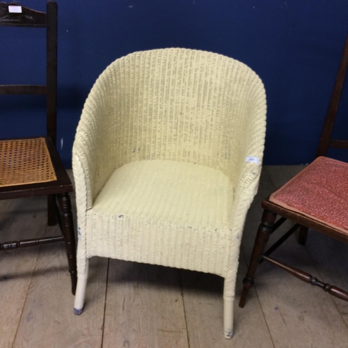 549 - Lloyd loom style cream painted chair, a bergère seat bedroom chair and one another