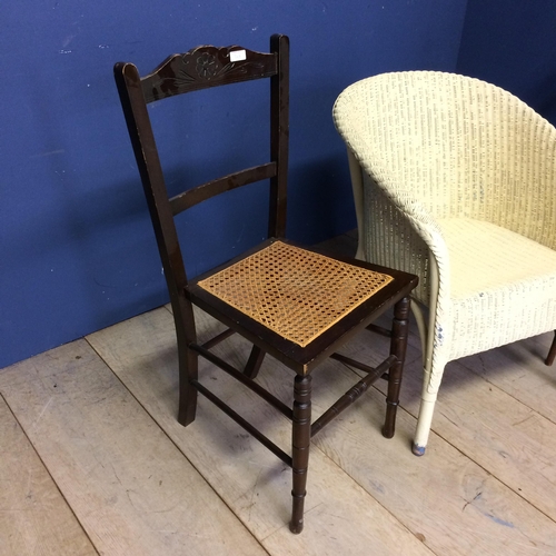 549 - Lloyd loom style cream painted chair, a bergère seat bedroom chair and one another