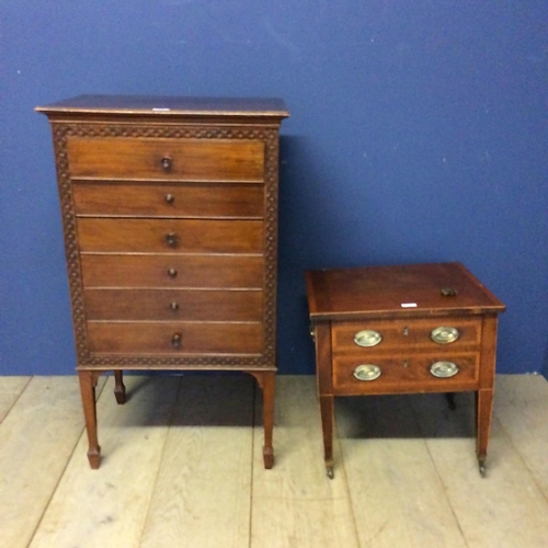 552 - Mahogany 6 drawer music cabinet , much wear to the knob handles, some missing, and a smaller low cab... 