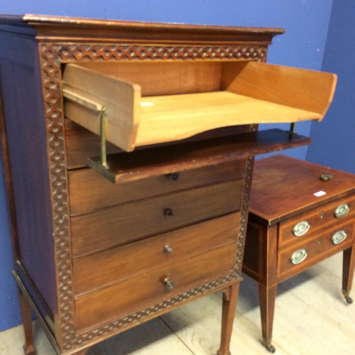 552 - Mahogany 6 drawer music cabinet , much wear to the knob handles, some missing, and a smaller low cab... 