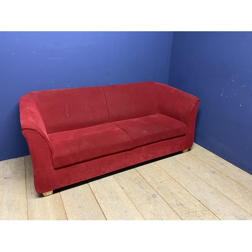 561 - Contemporary red sofa (in used condition) 177cm W x 82cm d