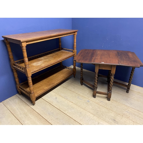 562 - Large oak buffet, the shelves with galleried surround 122w x 50d x109Hcm, and an oak drop leaf table... 