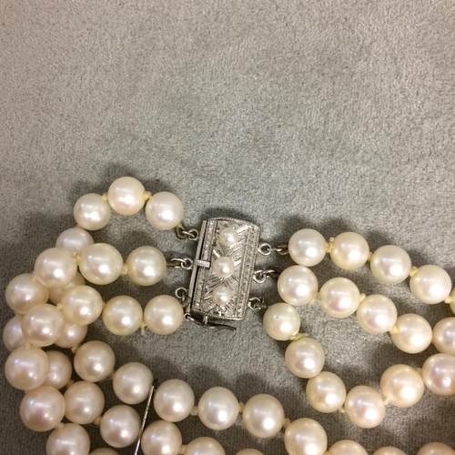 6 - Strand of uniform cultured pearls, and a triple strand of uniform cultured pearls, together with a s... 