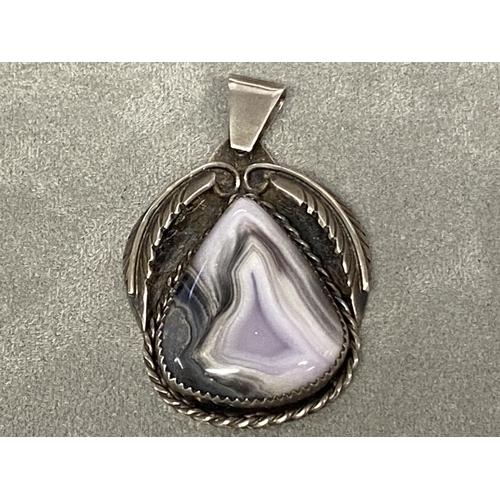 74 - A Sterling silver and agate pendent, marked TH