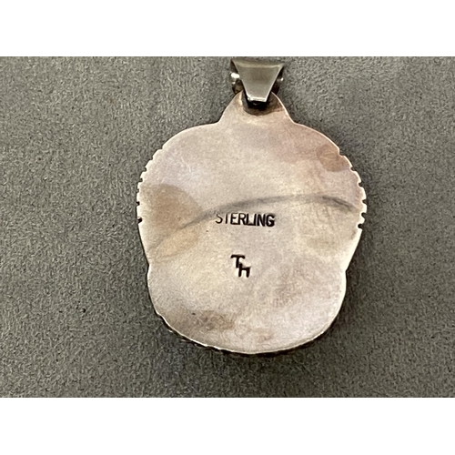 74 - A Sterling silver and agate pendent, marked TH