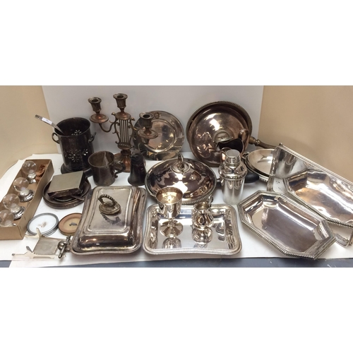 76 - A quantity of Silver plated items and other items, to include chaffing dishes, soup ladles, cream ju... 