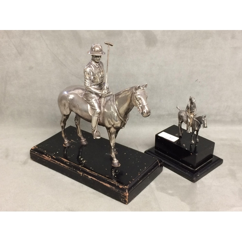 78 - Sterling silver model of a seated polo player on a polo pony,  with Sterling silver polo mallett, by... 