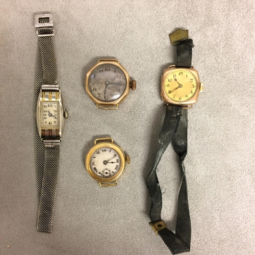 85 - 3 9ct gold cased ladies wrist watches and a sterling silver art deco cocktail watch