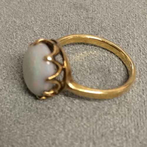 91 - Unmarked yellow metal and Australian opal dress ring 2.8g size I