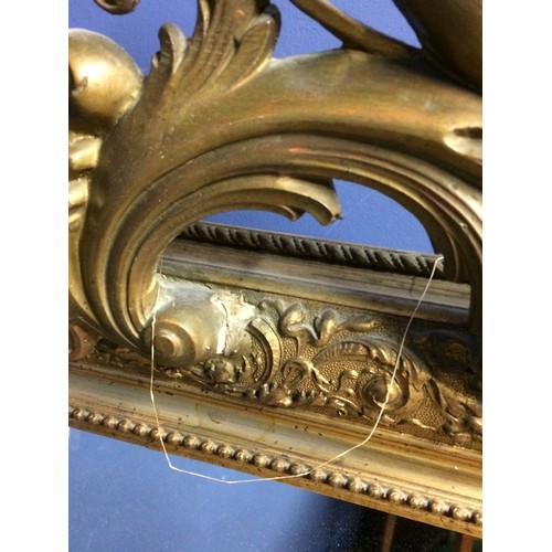 240 - Rectangular carved gilt wood wall mirror with Gesso pediment (C20th mirror and old gesso), 125 x 70c... 