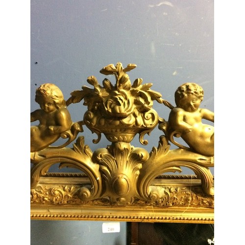 240 - Rectangular carved gilt wood wall mirror with Gesso pediment (C20th mirror and old gesso), 125 x 70c... 