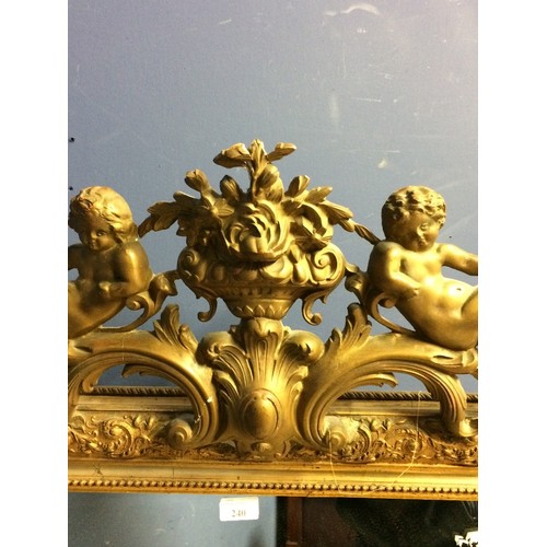 240 - Rectangular carved gilt wood wall mirror with Gesso pediment (C20th mirror and old gesso), 125 x 70c... 