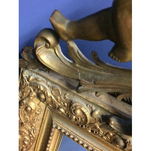 240 - Rectangular carved gilt wood wall mirror with Gesso pediment (C20th mirror and old gesso), 125 x 70c... 