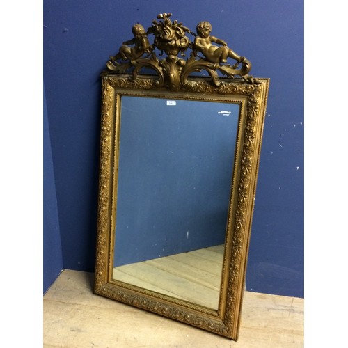 240 - Rectangular carved gilt wood wall mirror with Gesso pediment (C20th mirror and old gesso), 125 x 70c... 