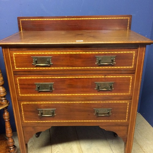 459 - Edwardian 3 drawer chest with string inlay decoration raised on tapering square legs, 107cm H x 84cm... 