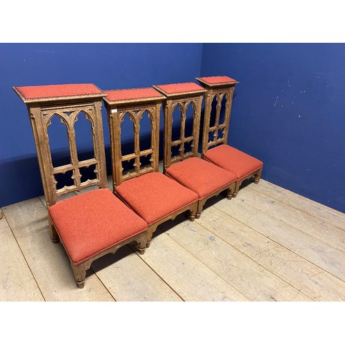 473 - Two pairs of Ecclesiastical style Prie-Dieu stools, upholstered in red fabric, and studded surround,... 