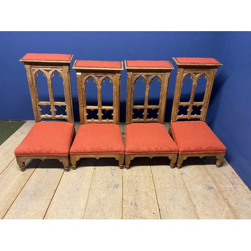 473 - Two pairs of Ecclesiastical style Prie-Dieu stools, upholstered in red fabric, and studded surround,... 