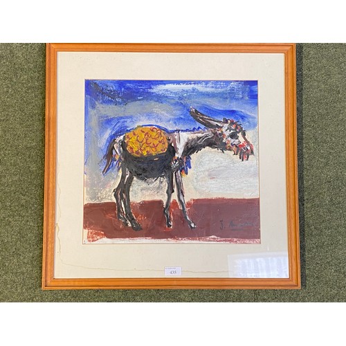 435 - Portugese, abstract painting of a donkey, framed glazed and mounted oil on board, indistinctly signe... 