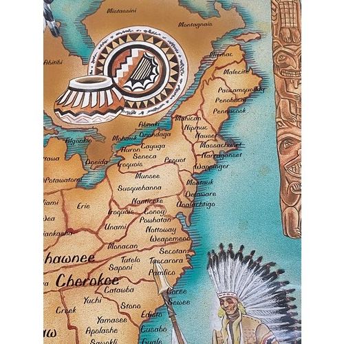 437 - Vintage framed and glazed Native tribes on the Indian Nation Map image 44cm x 60cm