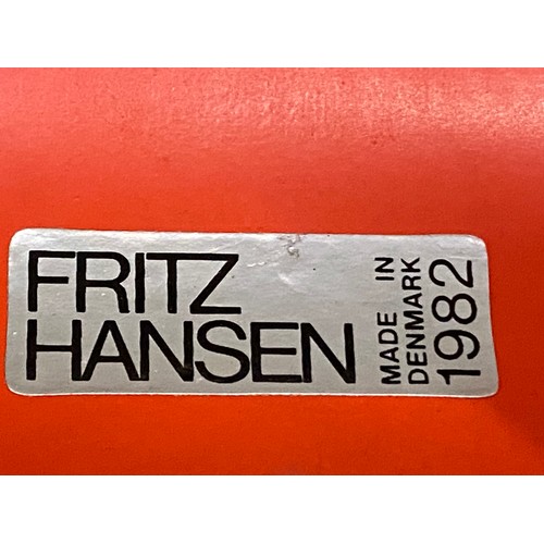 457 - Original Arne Jacobsen armchairs in Orange, model 3207 by Fritz Hansen. Chrome Plated tubular steel ... 