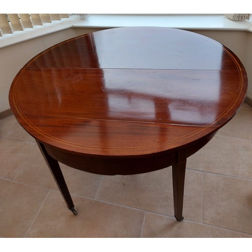 506 - George III Demi-lune table,, with inlaid decoration, square tapering legs to castor, 105x 118cm x 68... 