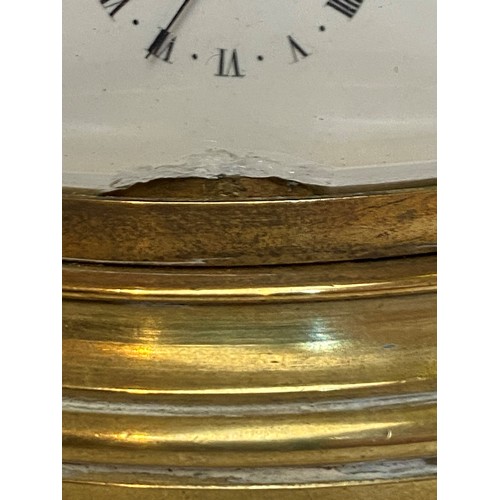 187 - French oval gilt brass four pane carriage clock, striking on a bell with key, losses to glass front ... 